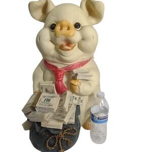 Vintage Huge Piggy Bank Collectable Money Decor Resin Pig Funny Rubber Stopper